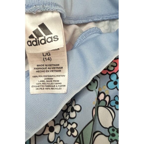Adidas Pants Girls L 14 Blue Sun Floral Track Joggers 3 Stripes Allover Print - Picture 7 of 11